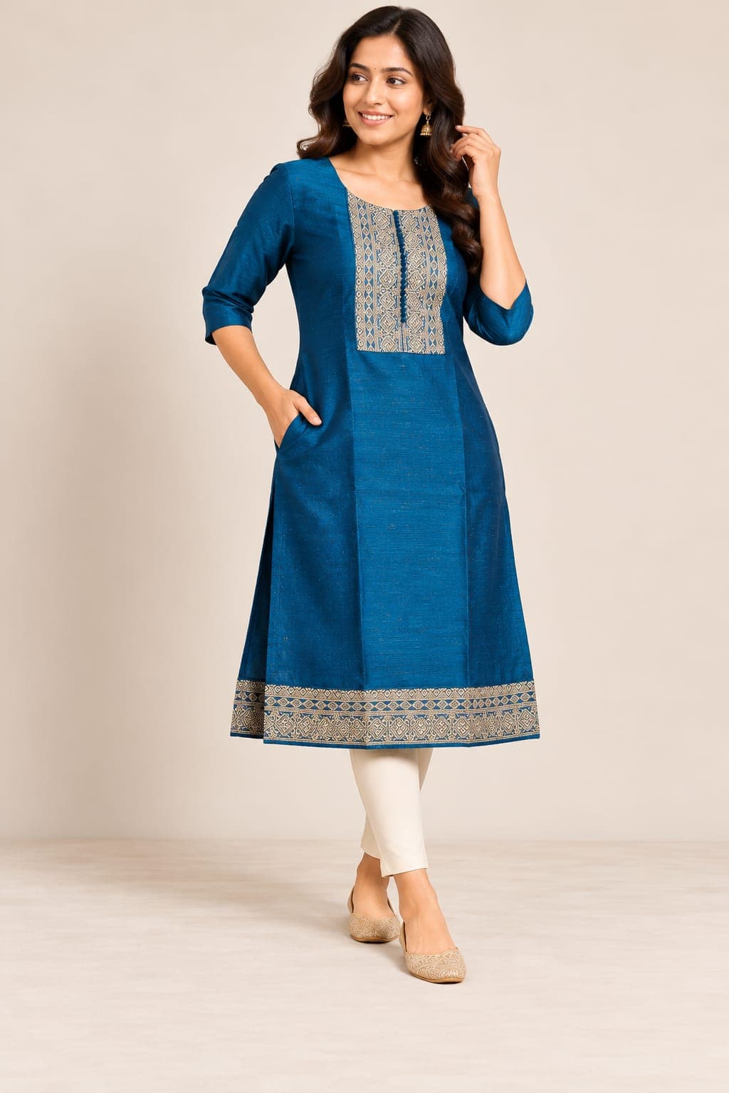 Vichitra Silk Kurti - Blue