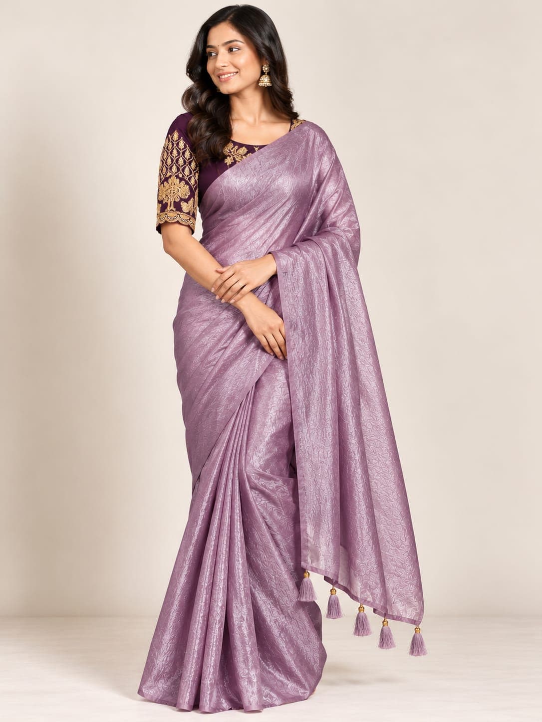 Satin Saree with Work Blouse