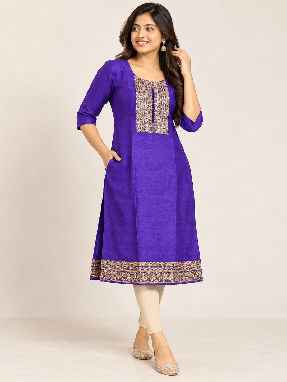 Vichitra Silk Kurti - Voilet