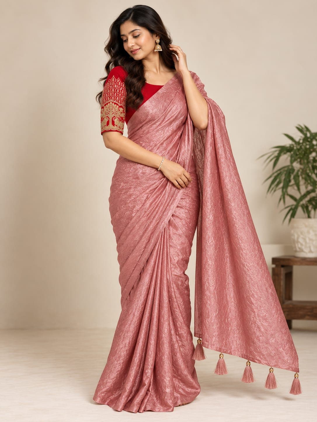 Satin Saree with Work Blouse