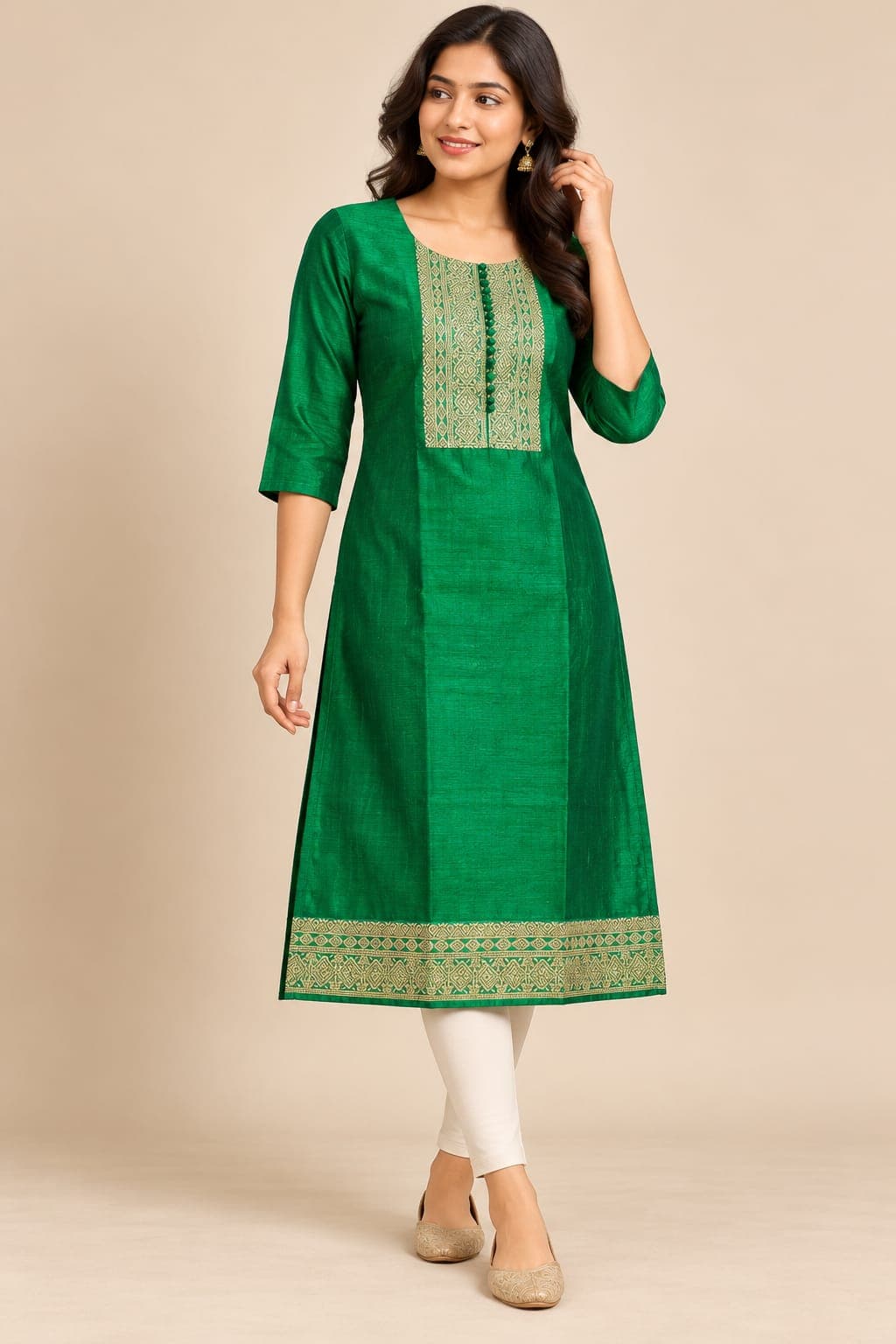 Vichitra Silk Kurti - Green