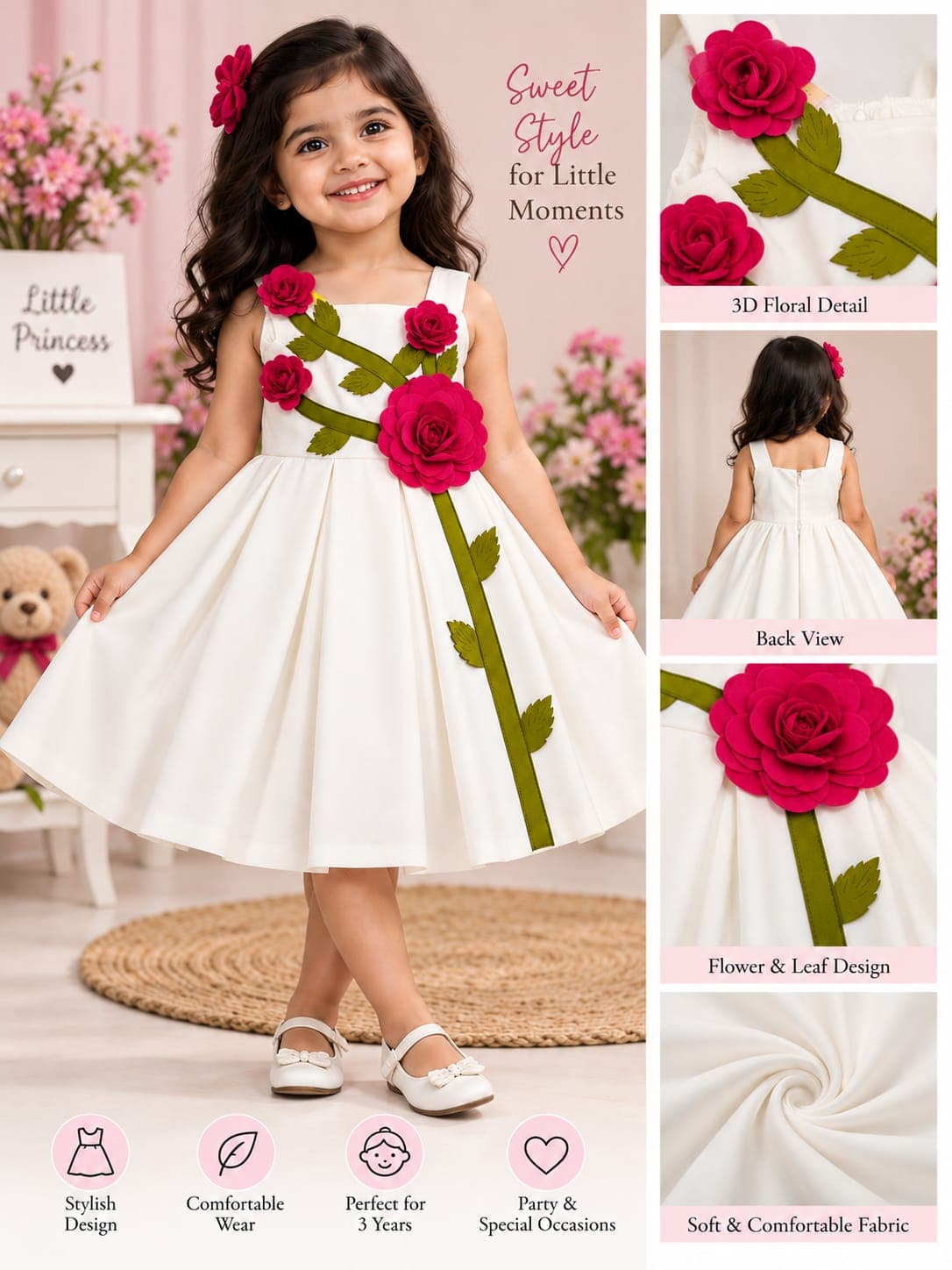 White Frock - Pink Rose