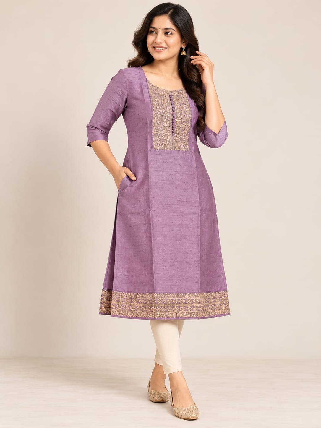 Vichitra Silk Kurti - Lavender