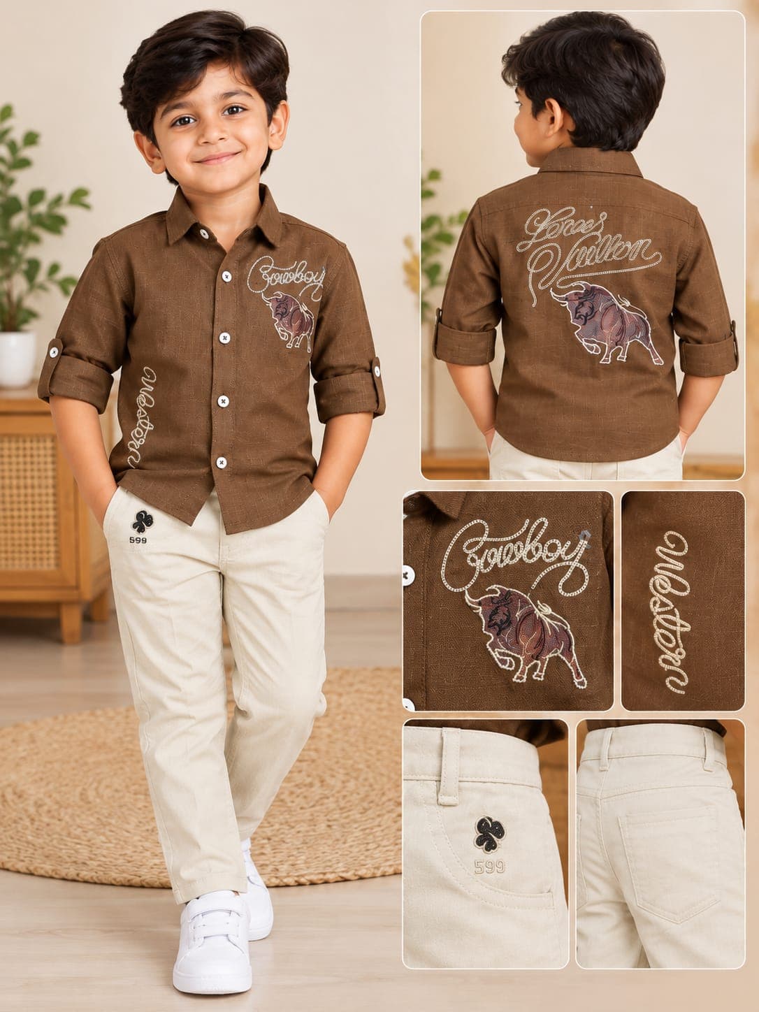 Mocha Brown Bull Embroidery Outfit