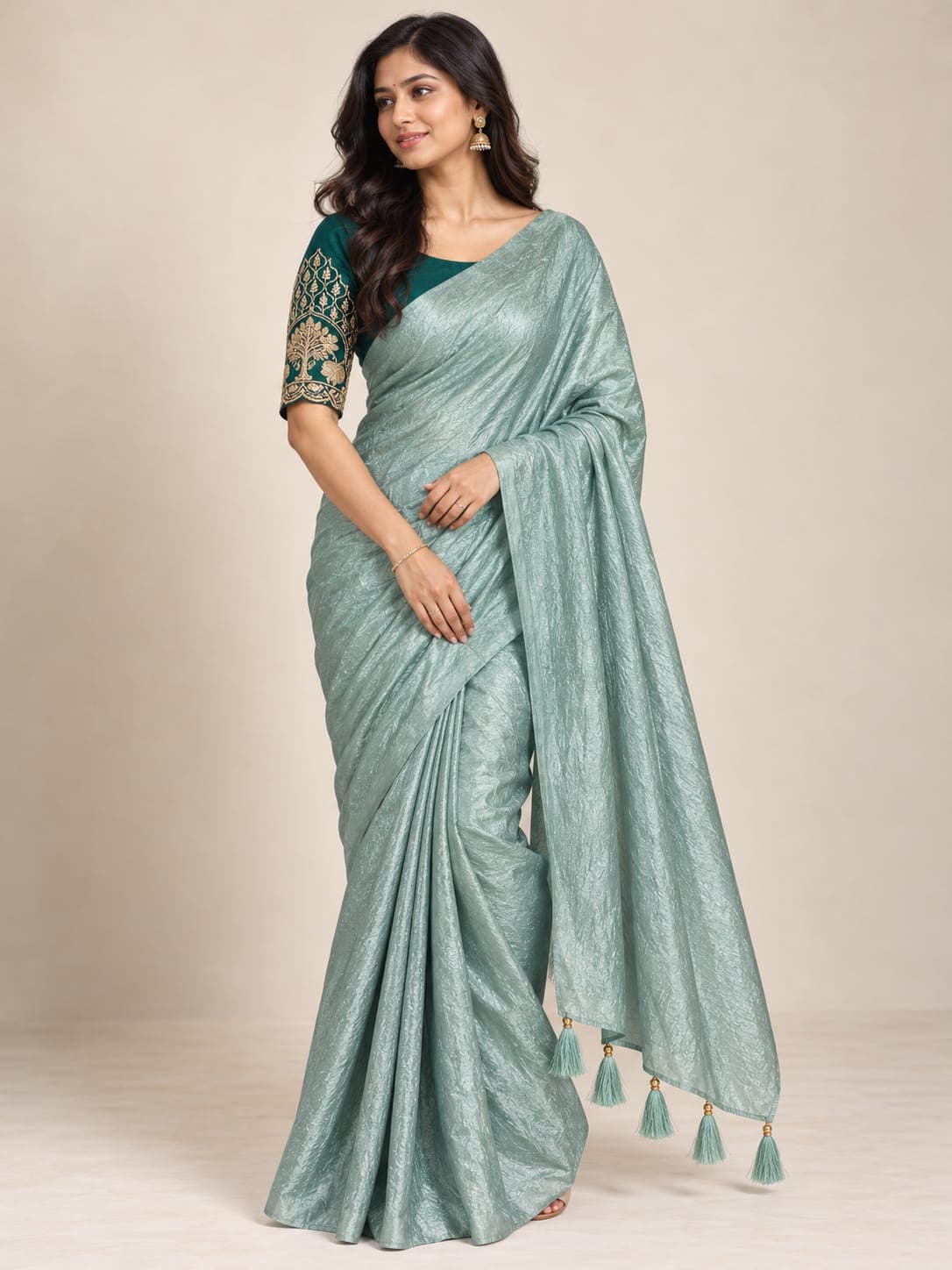 Satin Saree with Work Blouse