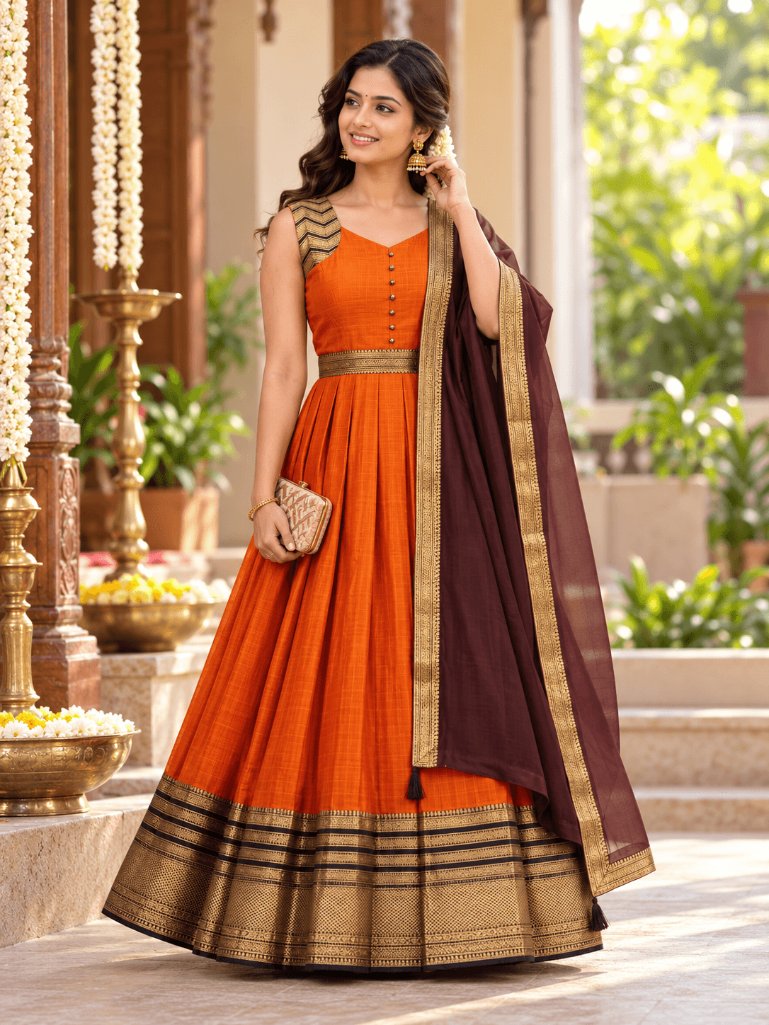 Rust Orange & Brown Royal Anarkali