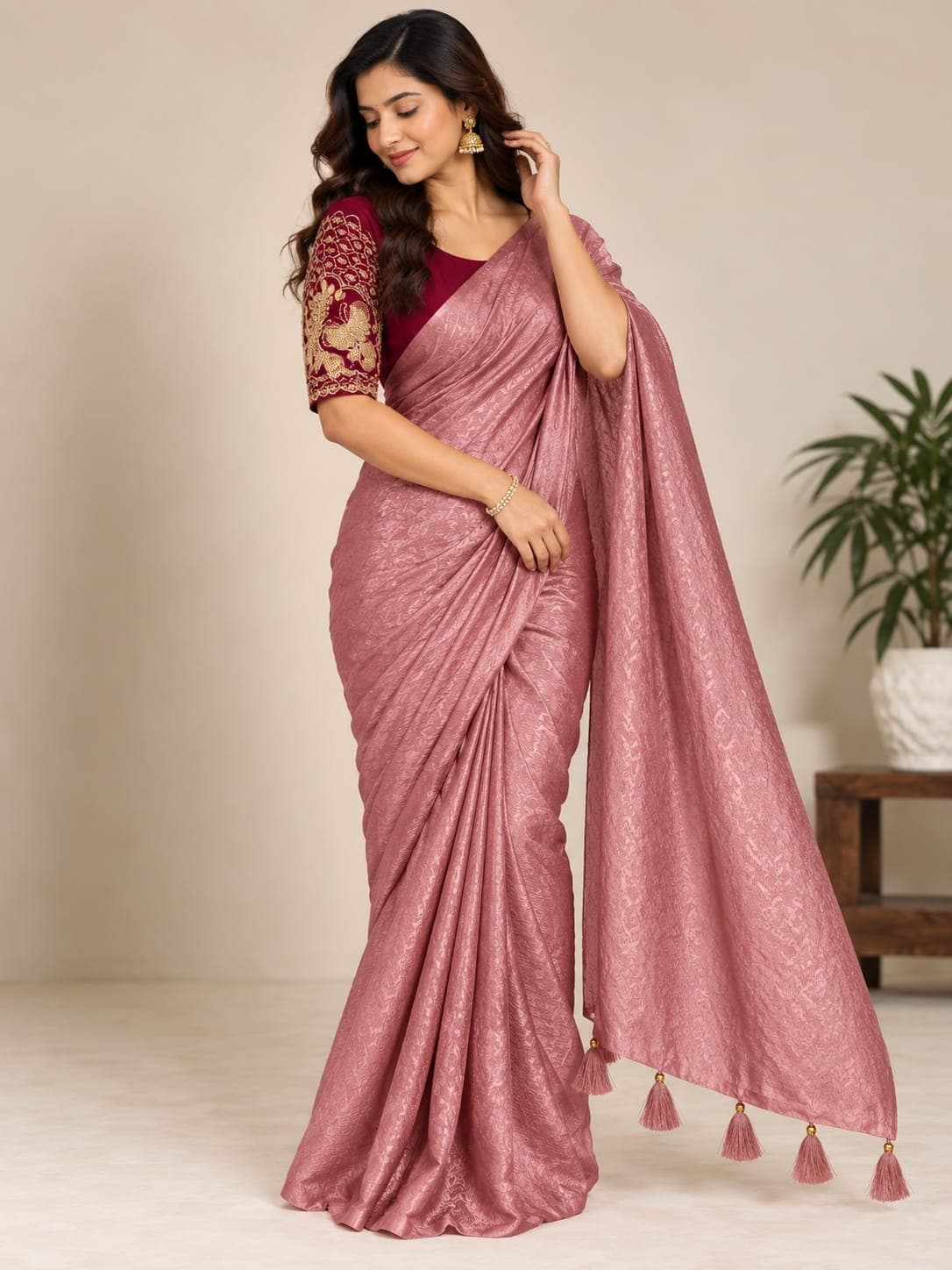 Satin Saree with Work Blouse