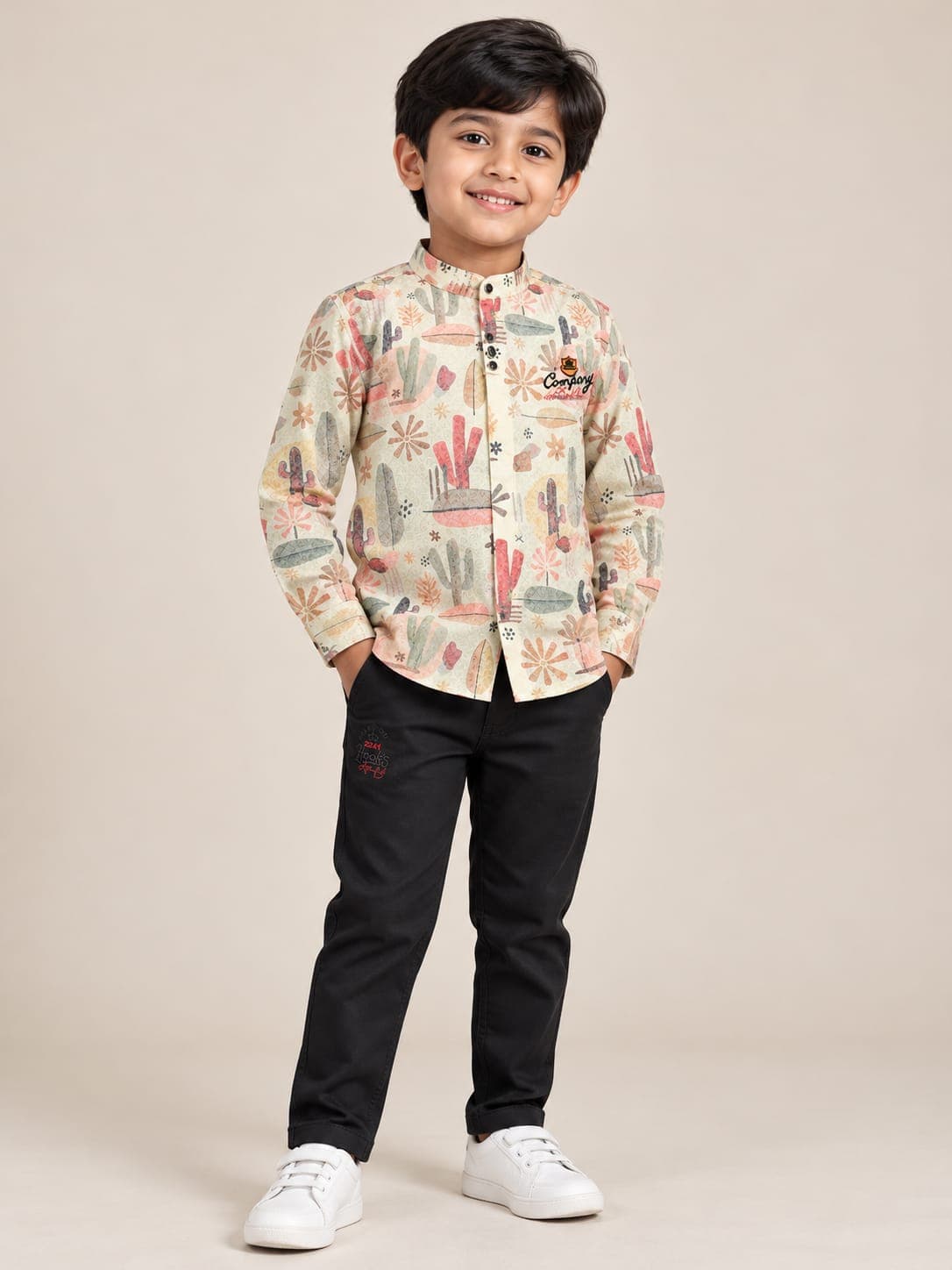 Printed Shirt & Black Pant Set