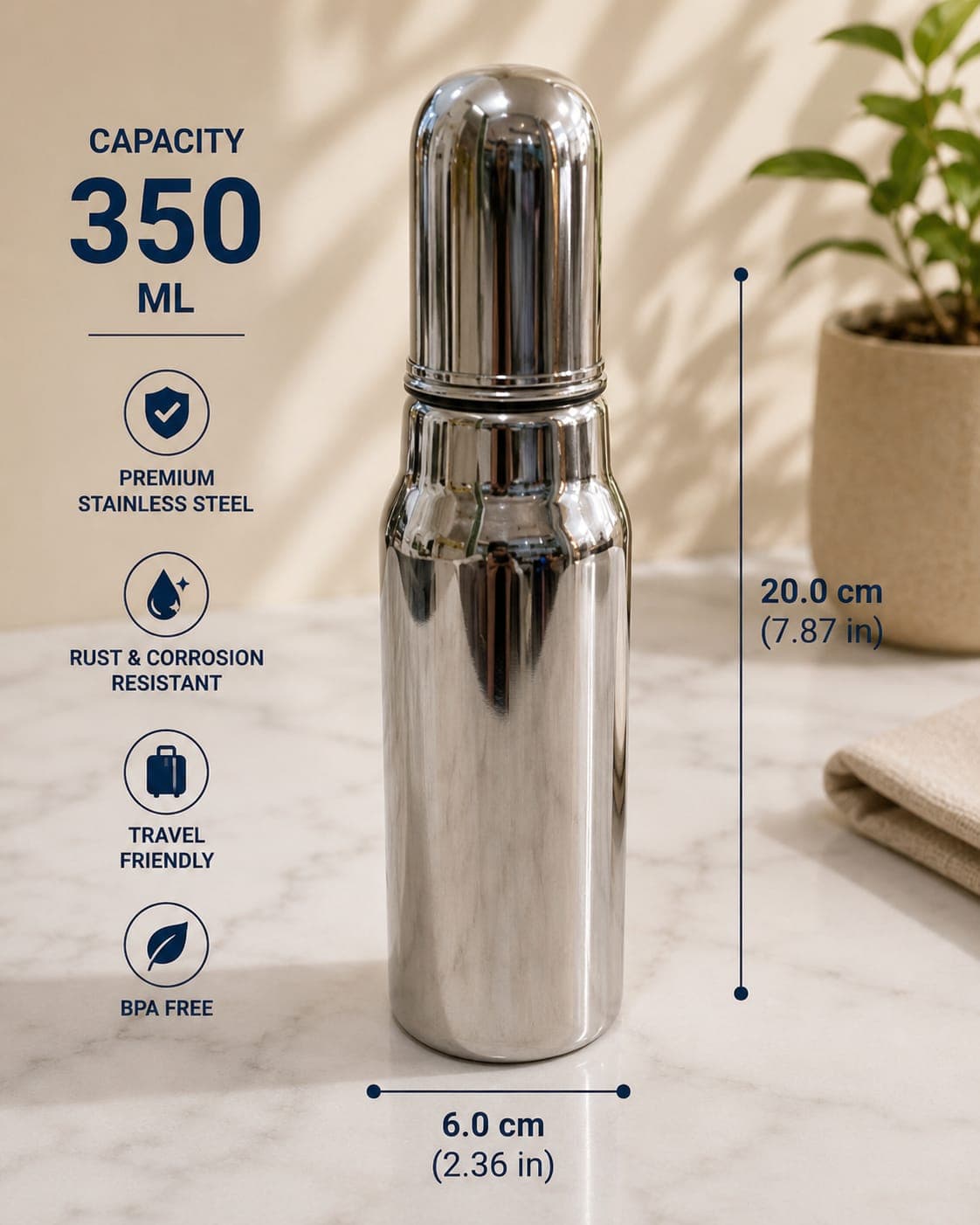 Stainless Steel Feeding Bottle - 350ml