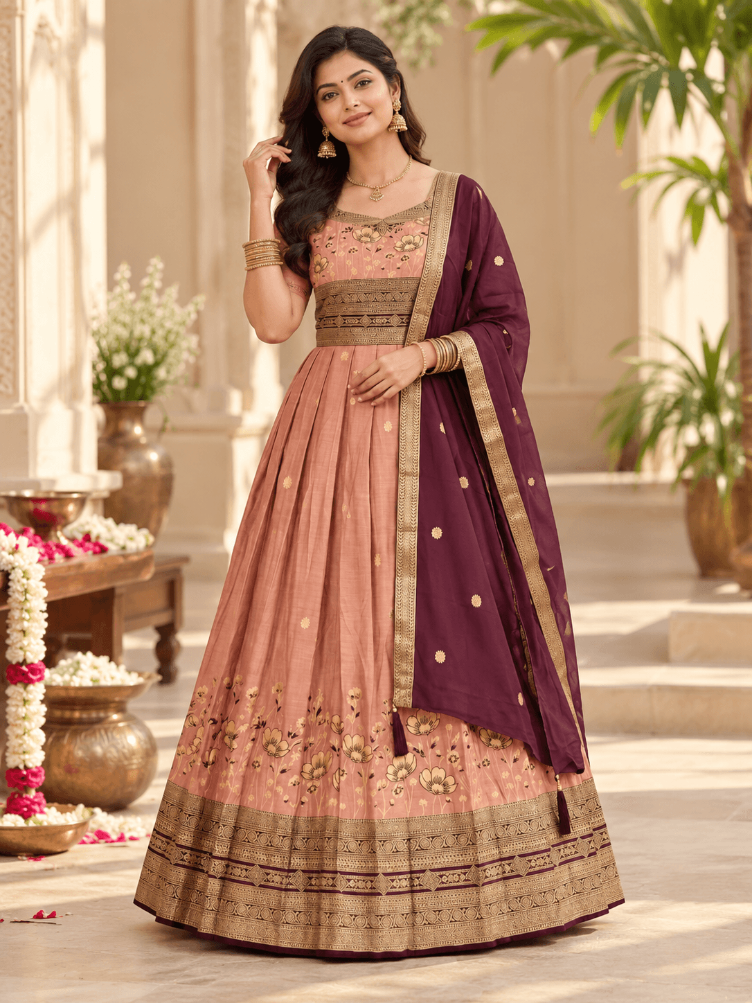 Peach & Wine Purple Festive Gown