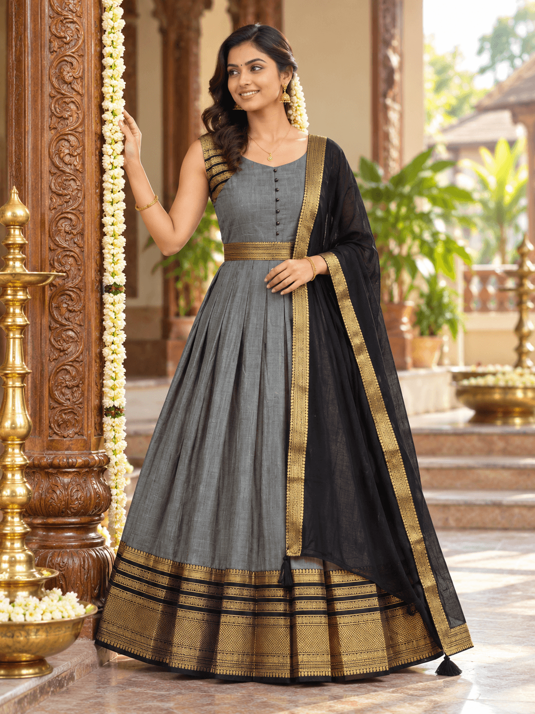 Grey & Black Royal Zari Anarkali