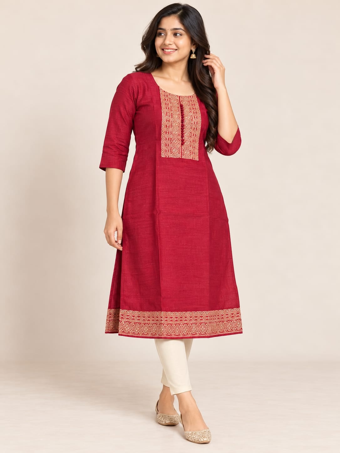 Vichitra Silk Kurti - Maroon