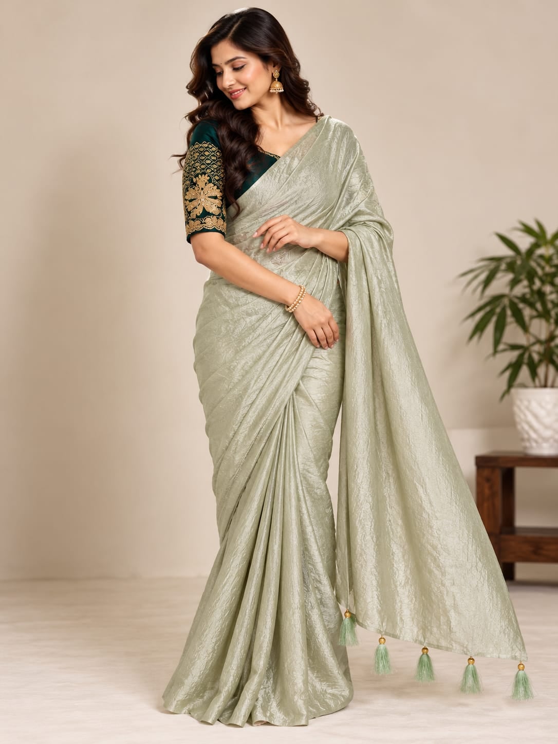 Satin Saree with Work Blouse