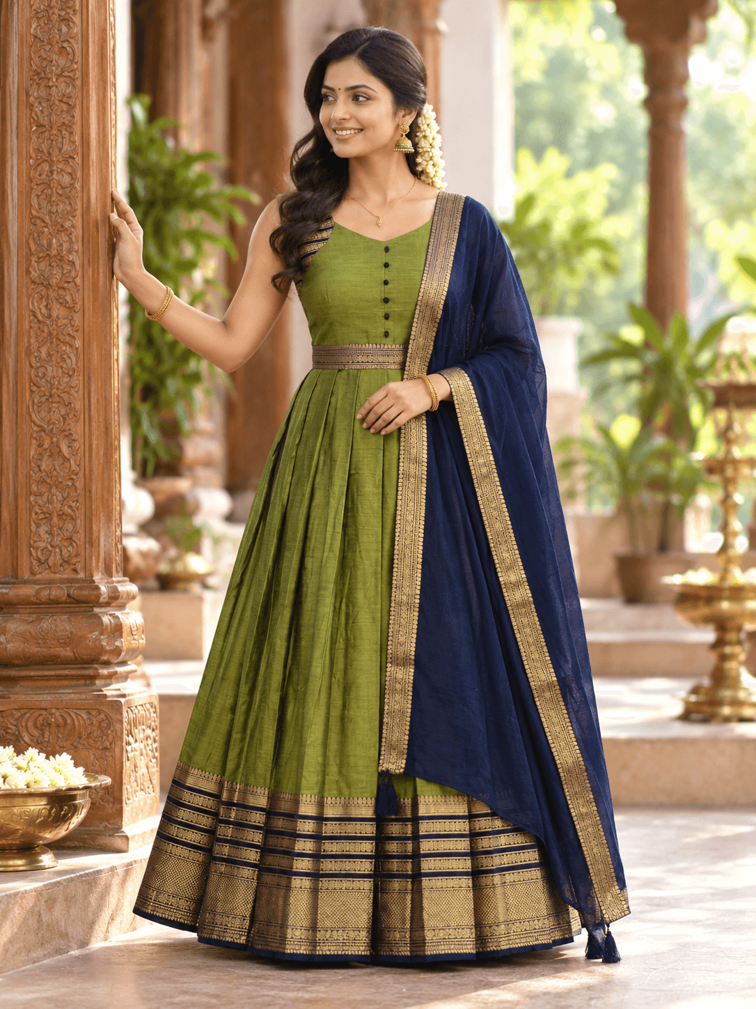 Olive Green & Royal Blue Traditional Anarkali