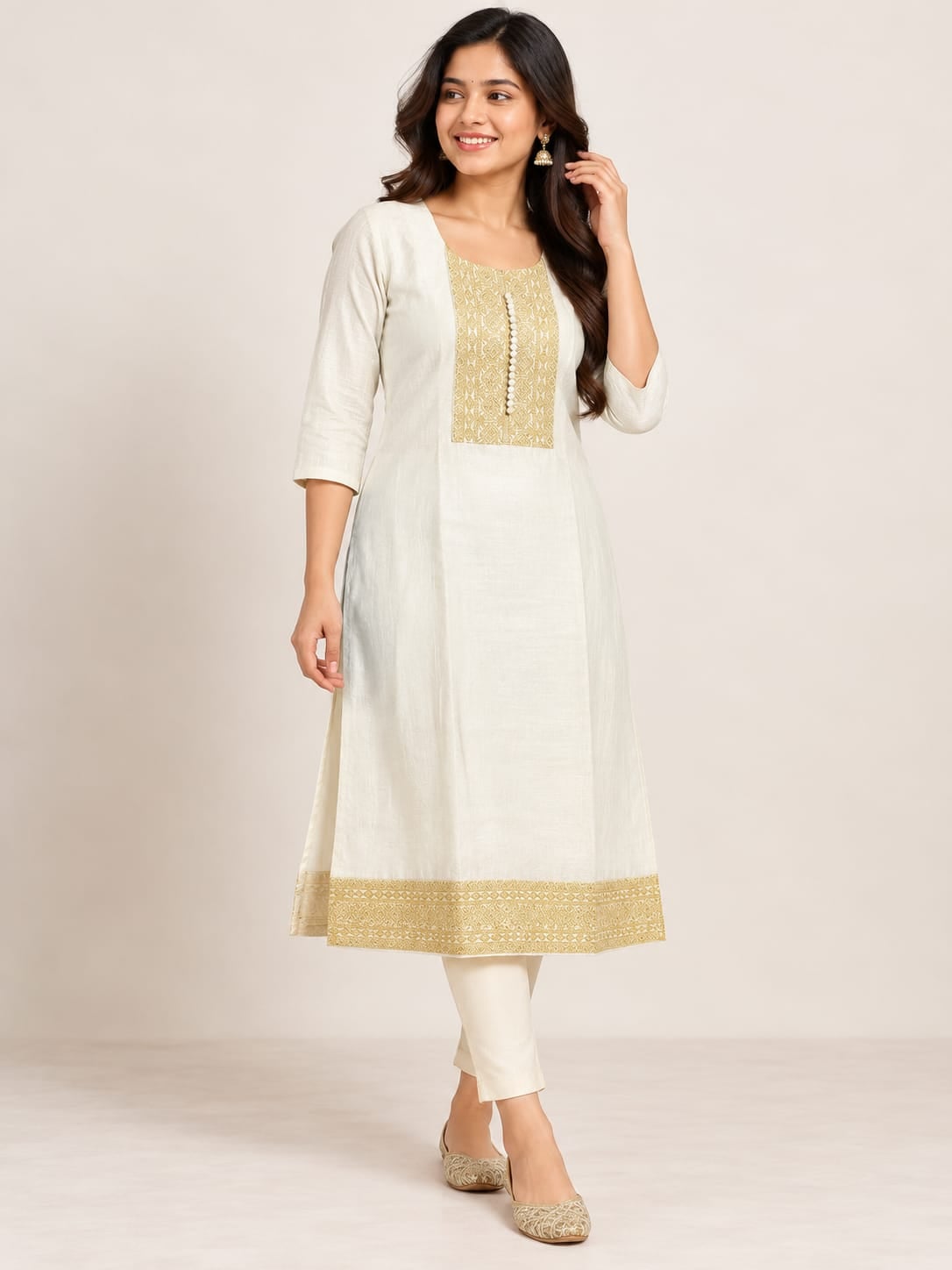 Vichitra Silk Kurti - White