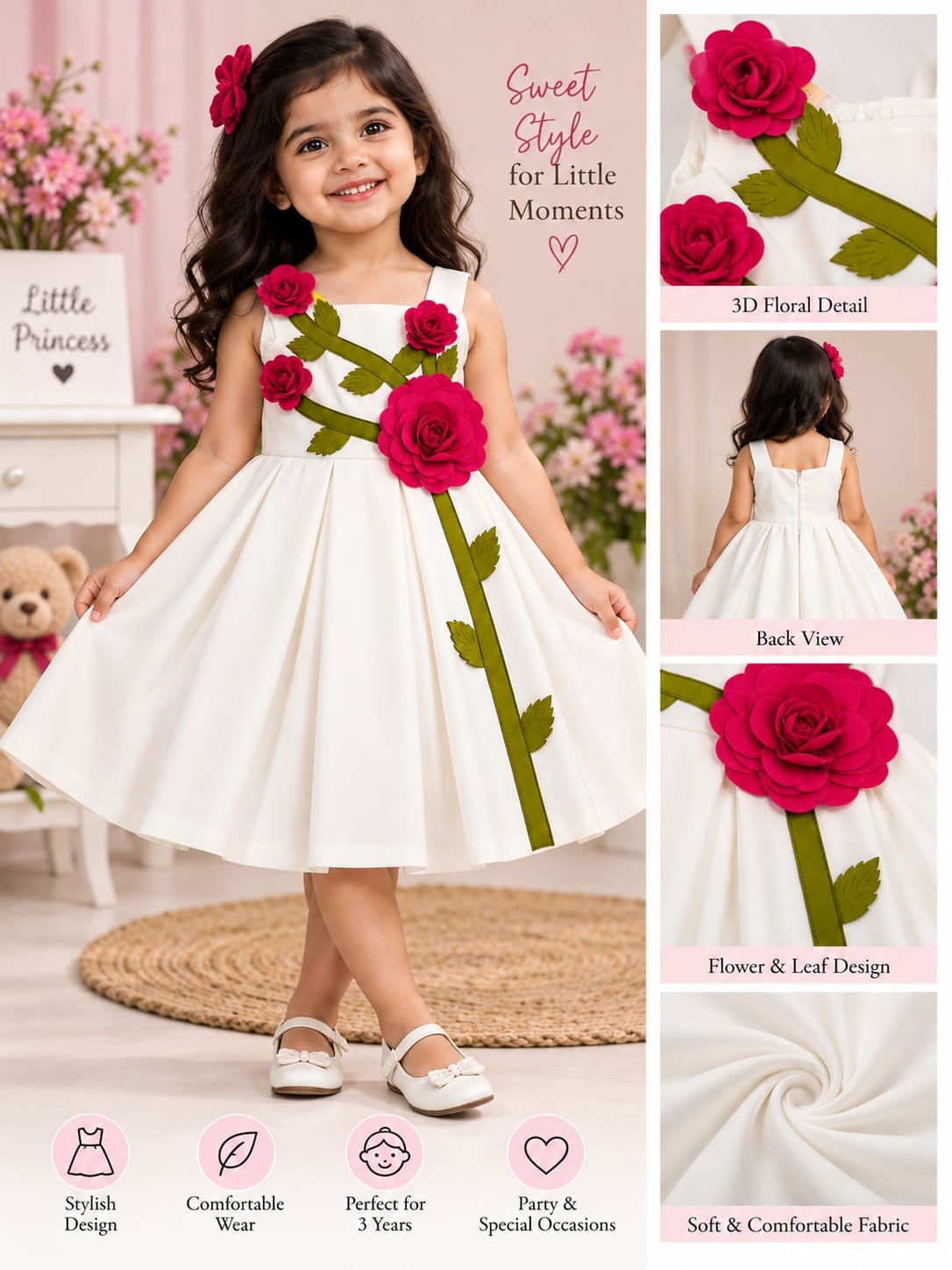White Frock - Pink Rose