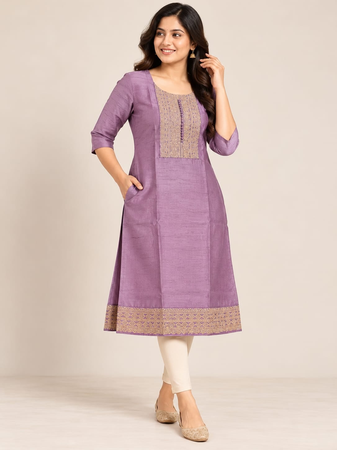 Vichitra Silk Kurti - Lavender