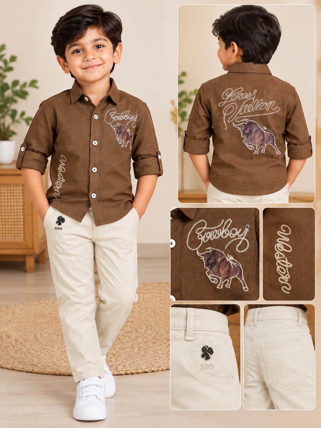 Mocha Brown Bull Embroidery Outfit