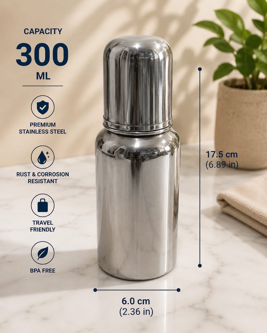 Stainless Steel Feeding Bottle - 300ml