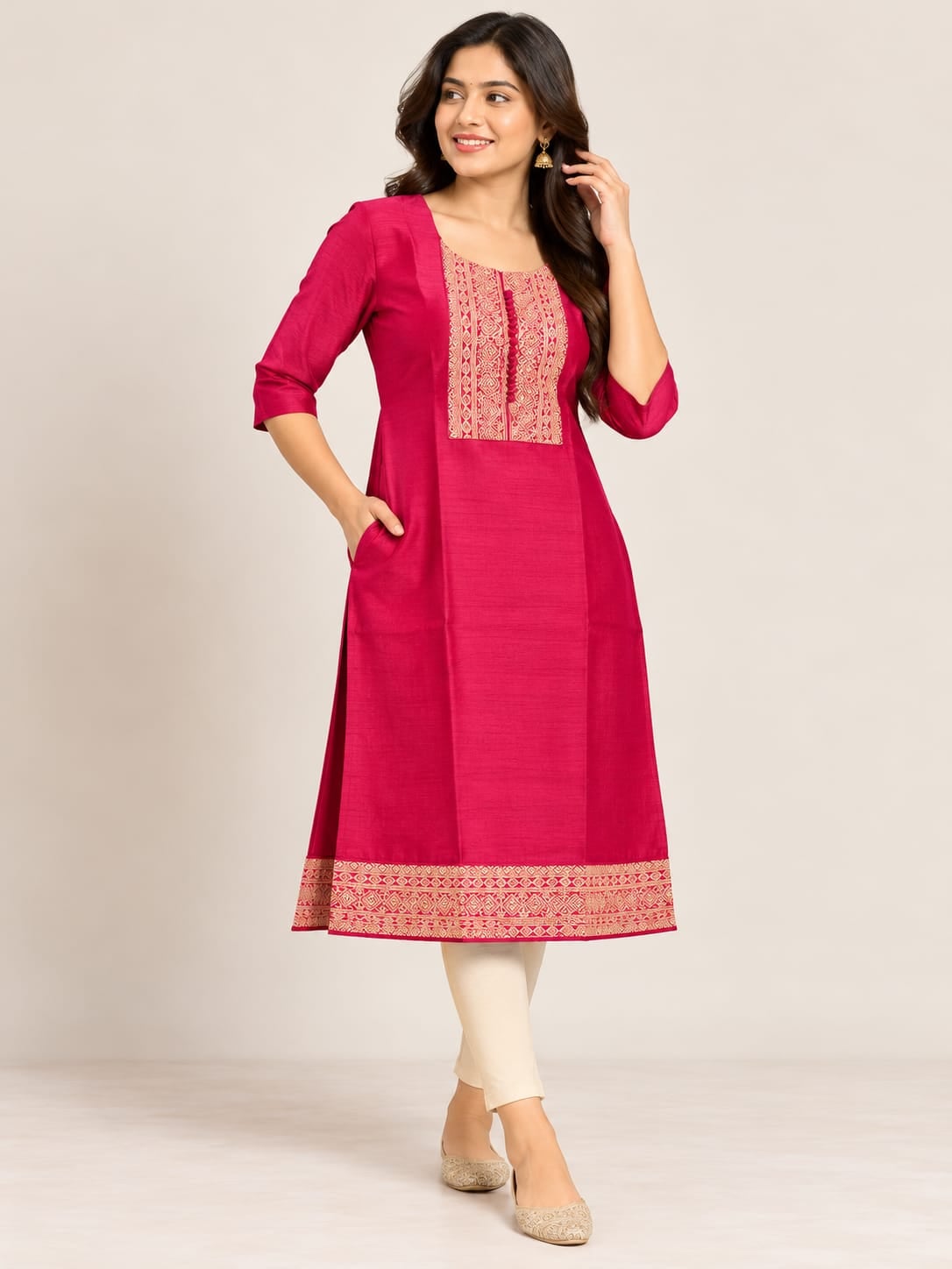 Vichitra Silk Kurti - Pink